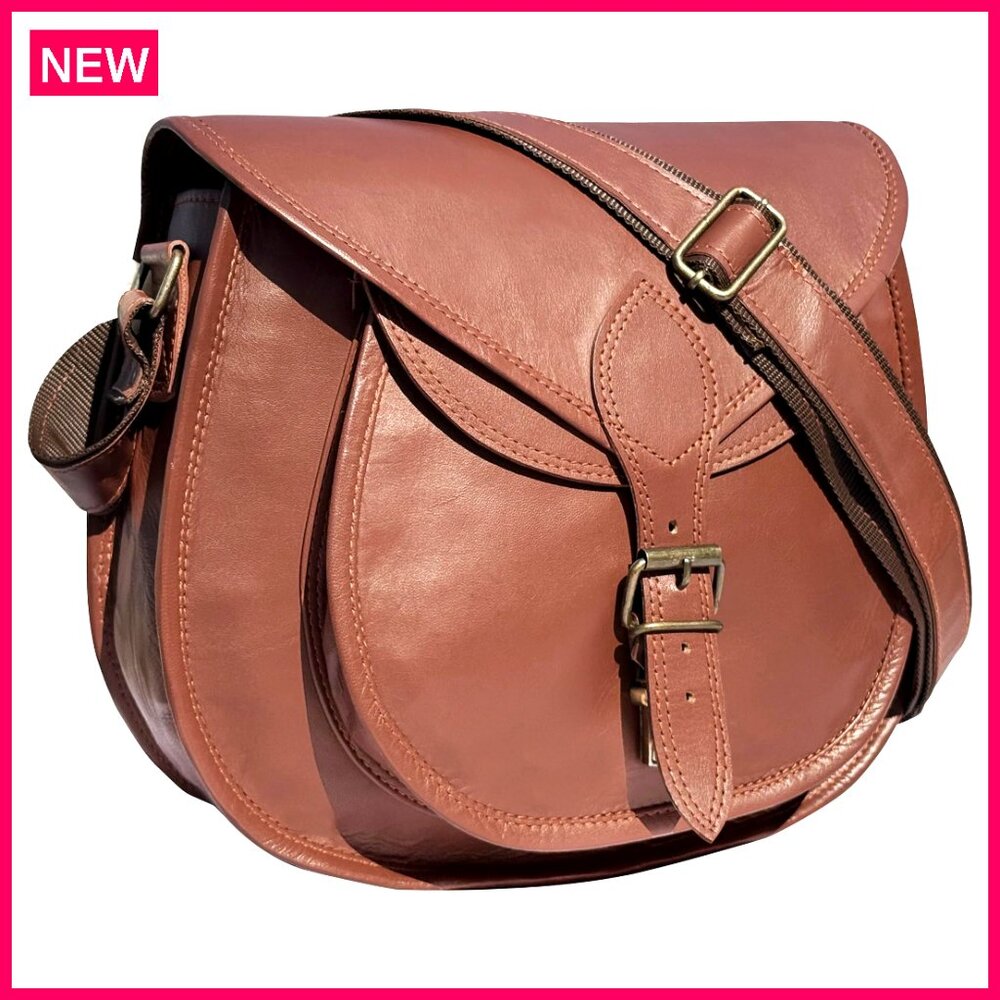 Full-Grain Leather Crossbody Satchel Bag For Women, 13x11 Inches